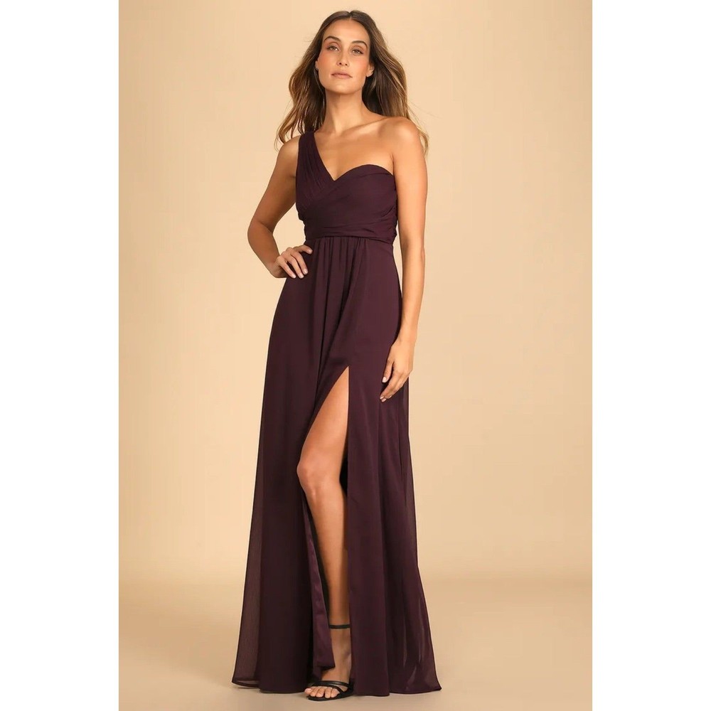 size Small Lulus Always Enamored Dark Purple One-Shoulder Maxi Dress NJD063
